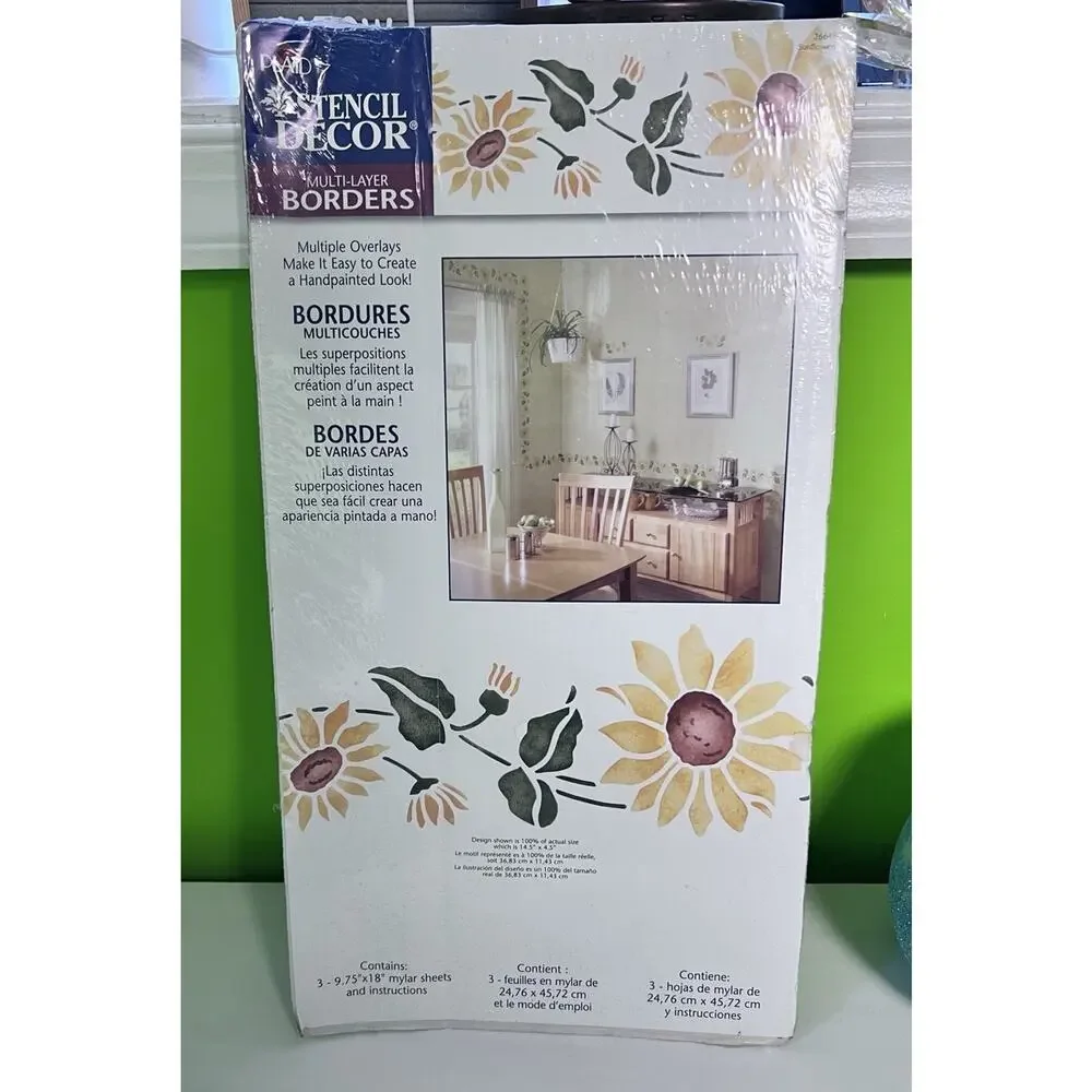 Vintage NEW Plaid Stencil Borders Sunflowers Y2K Bedroom 2000s Room‎ Decor Retro